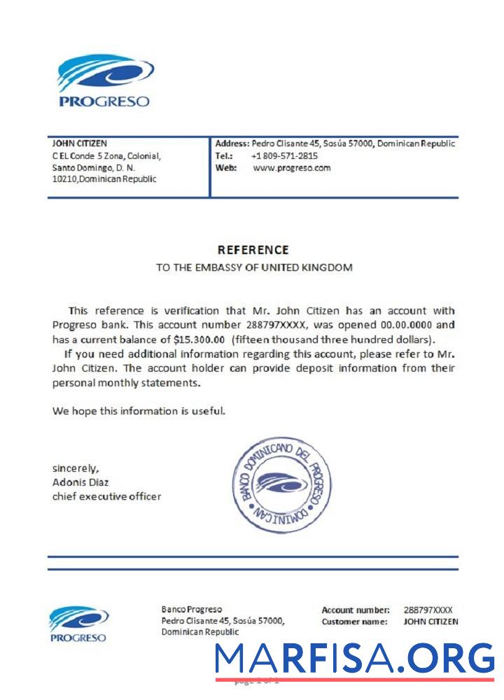 Downloadable Dominicia Banco Progreso reference sample